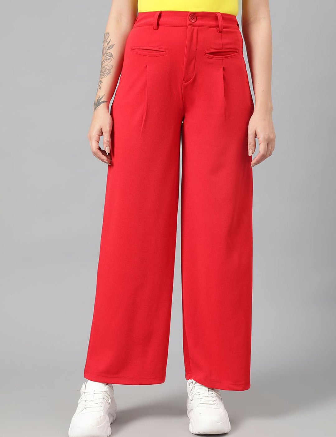 Kotty Women Relaxed Straight Fit High-Rise Easy Wash Trousers
