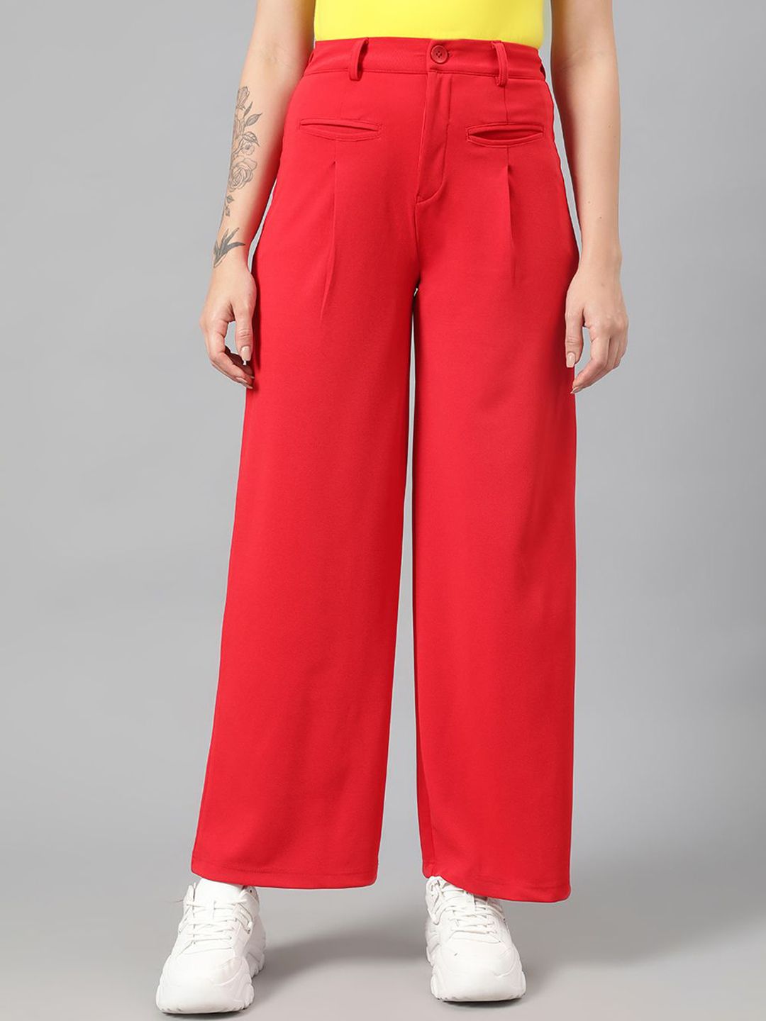 Kotty Women Relaxed Straight Fit High-Rise Easy Wash Trousers