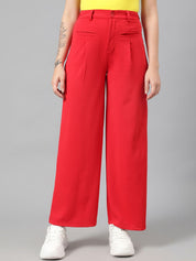 Kotty Women Relaxed Straight Fit High-Rise Easy Wash Trousers