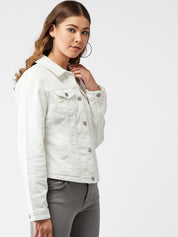 Kotty Women White Solid Denim Jacket