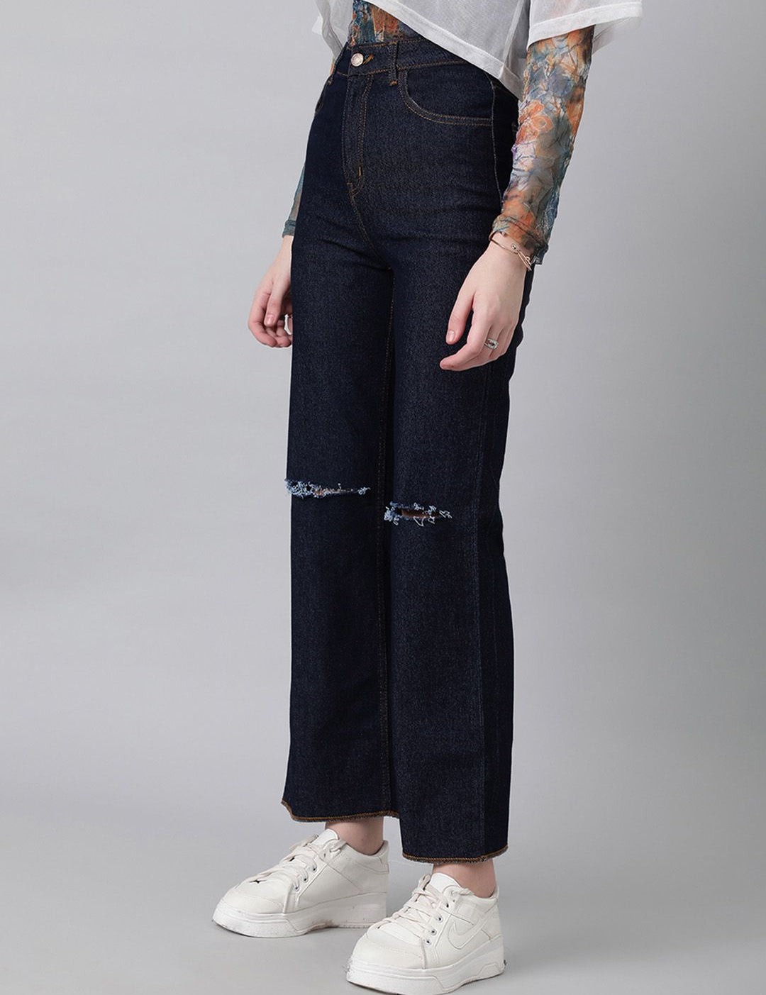 Kotty Women Bootcut High-Rise Slash Knee Stretchable Jeans