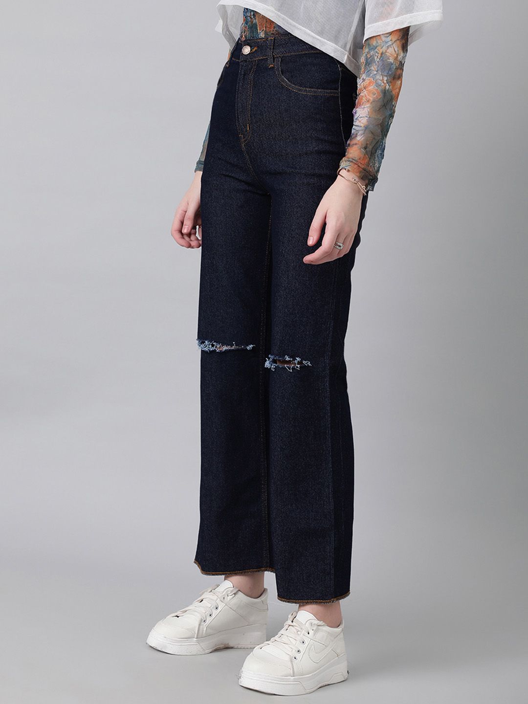 Kotty Women Bootcut High-Rise Slash Knee Stretchable Jeans