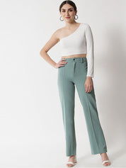 Kotty Women Green Relaxed Straight Fit High-Rise Easy Wash Trousers