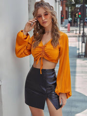 Kotty Orange V-Neck Satin Bralette Crop Top