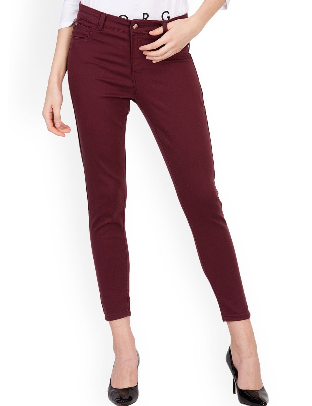 Kotty Women Maroon Skinny Fit High-Rise Clean Look Stretchable Jeans