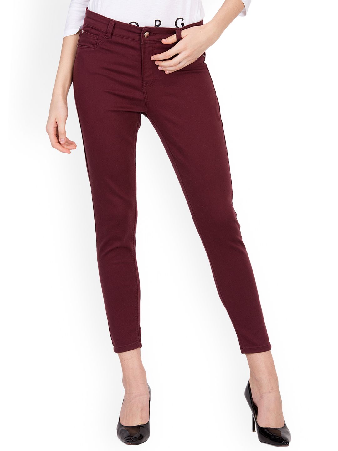 Kotty Women Maroon Skinny Fit High-Rise Clean Look Stretchable Jeans