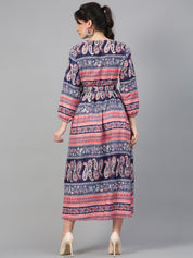 Kotty Ethnic Motifs Printed Puff Sleeves Fit & Flare Maxi Dress