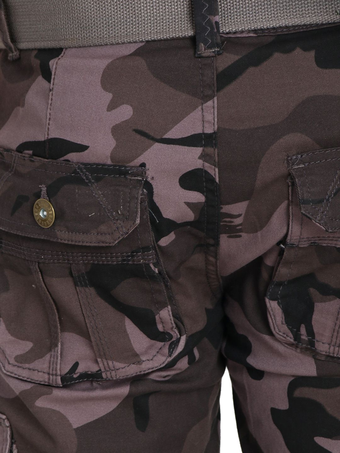 Kotty Men Grey & Black Regular Fit Printed Cargos