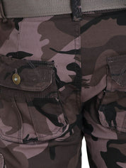 Kotty Men Grey & Black Regular Fit Printed Cargos