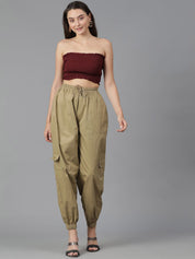 Kotty Women Brown High-Rise Easy Wash Cotton Joggers