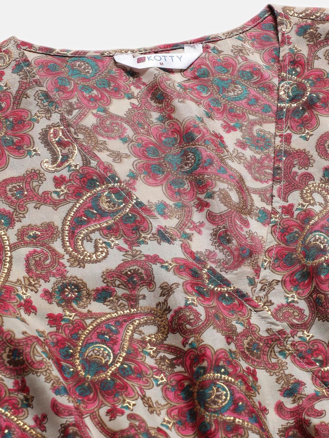 Kotty Brown & Cream Ethnic Motifs Printed Dress