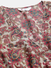 Kotty Brown & Cream Ethnic Motifs Printed Dress