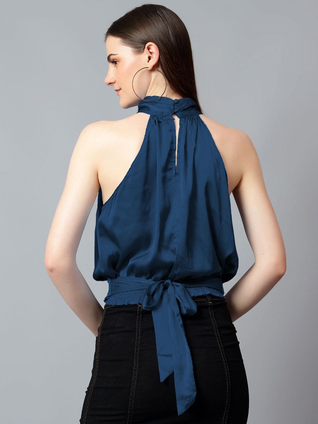 Kotty Women Solid Halter Neck Satin Top