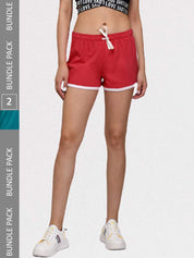 Kotty Pack of 2 Women Slim Fit Low-Rise Gym Cotton Shorts