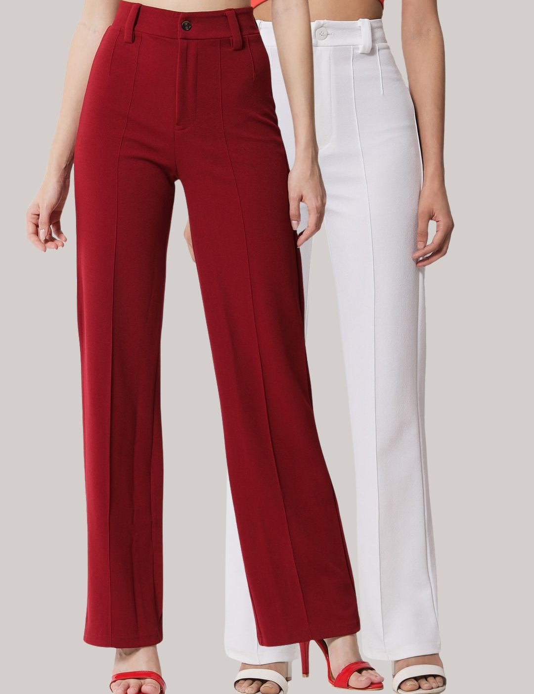 Kotty Women Pack Of 2 Relaxed Straight Leg Fit High-Rise Easy Wash Trousers