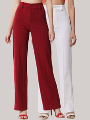 Kotty Women Pack Of 2 Relaxed Straight Leg Fit High-Rise Easy Wash Trousers