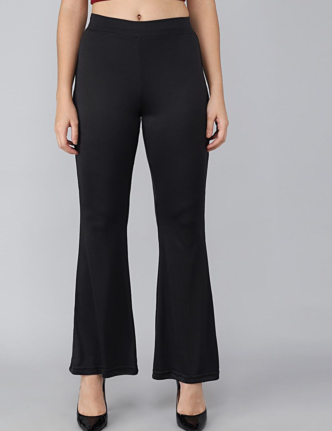 Kotty Women Black Flared High-Rise Bootcut Trousers