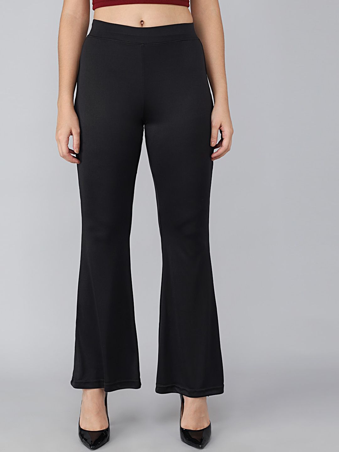 Kotty Women Black Flared High-Rise Bootcut Trousers