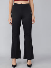 Kotty Women Black Flared High-Rise Bootcut Trousers
