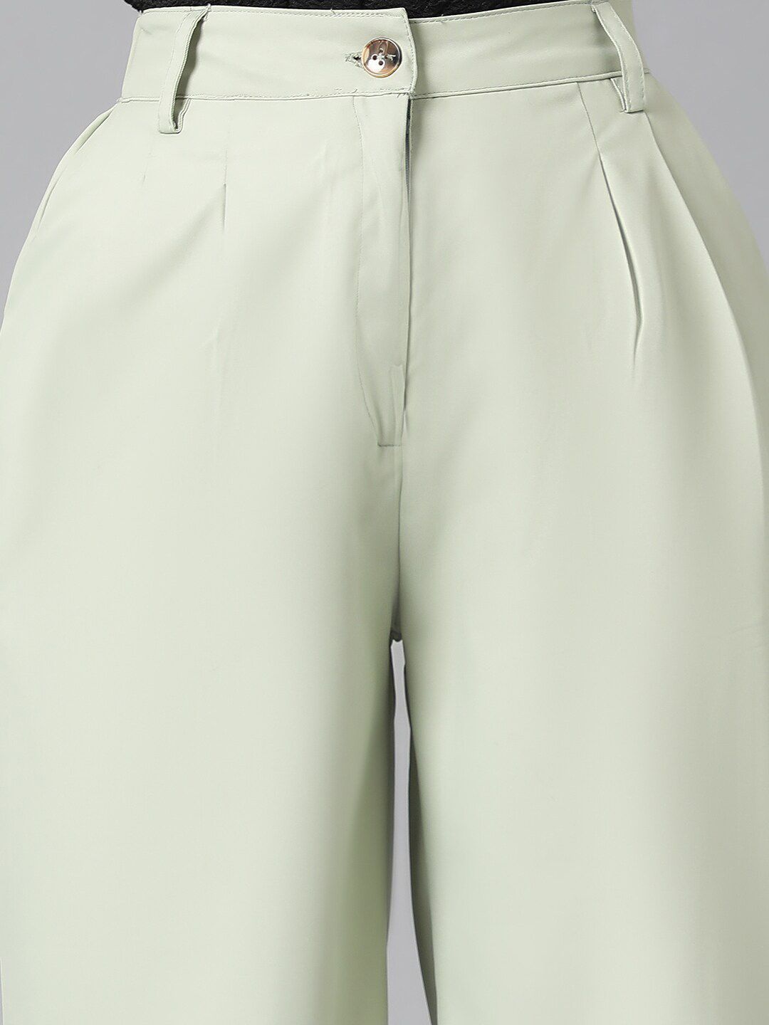 Kotty Women Green Relaxed Straight Leg High-Rise Easy Wash Pleated Trousers