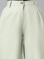 Kotty Women Green Relaxed Straight Leg High-Rise Easy Wash Pleated Trousers