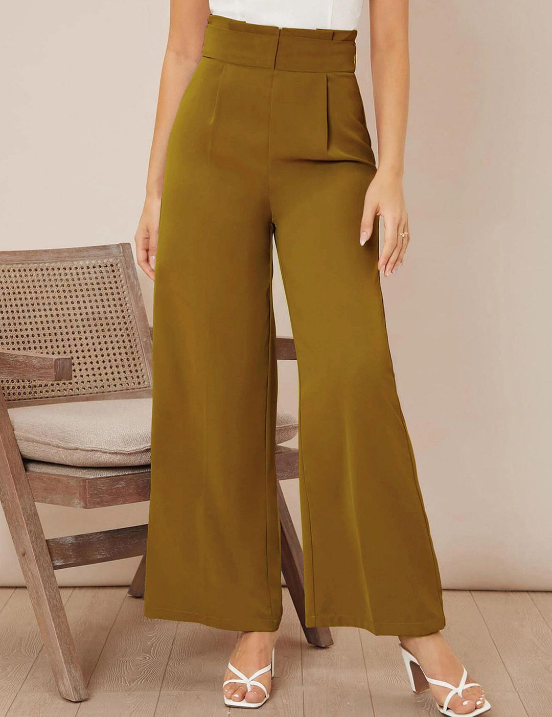 Kotty Women Wide Leg High-Rise Pleated Korean Pants Trousers