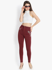 Kotty Women Maroon Skinny Fit High-Rise Clean Look Stretchable Jeans
