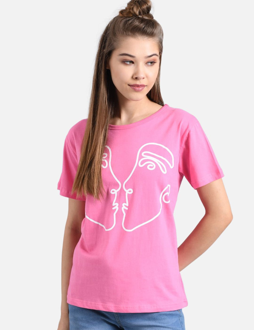 Kotty Women Pink Printed Round Neck T-shirt