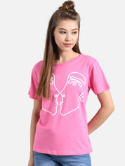Kotty Women Pink Printed Round Neck T-shirt