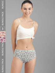Kotty Women Pack Of 3 Floral Printed Cotton Ultra-Soft Hipster Briefs