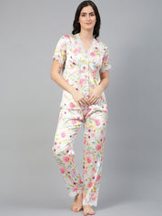 Kotty Floral Printed Satin Night Suit