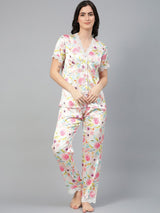 Kotty Floral Printed Satin Night Suit