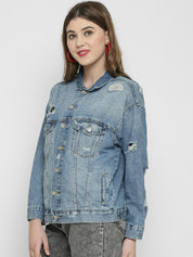 Kotty Women Blue Solid Denim Jacket