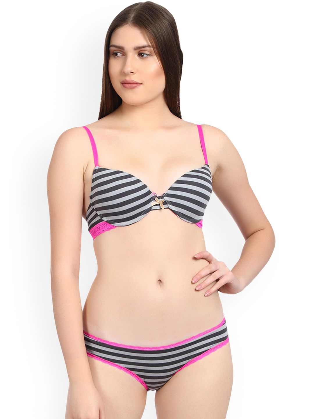 Kotty Women Black Striped Lingerie Set KTTIW129