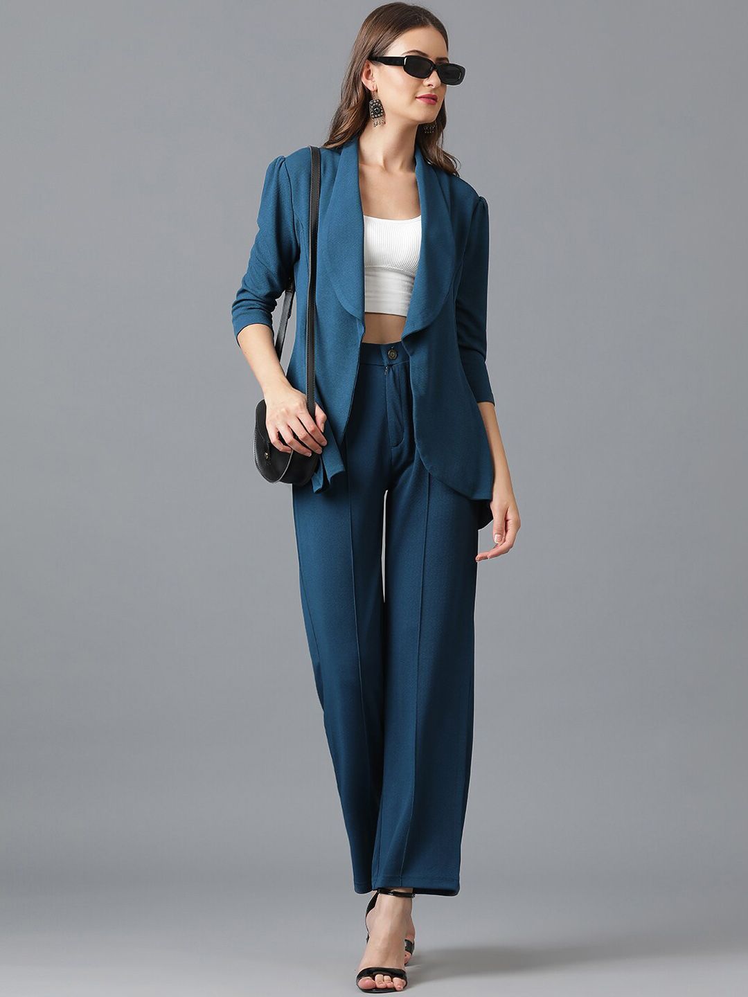 KOTTY BIZwear Green Shawl Neck Coat With Trousers