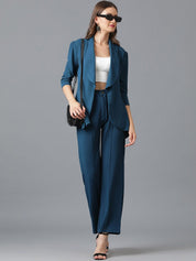 KOTTY BIZwear Green Shawl Neck Coat With Trousers