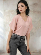 Kotty Women Flared Sleeve Crepe Boxy Top
