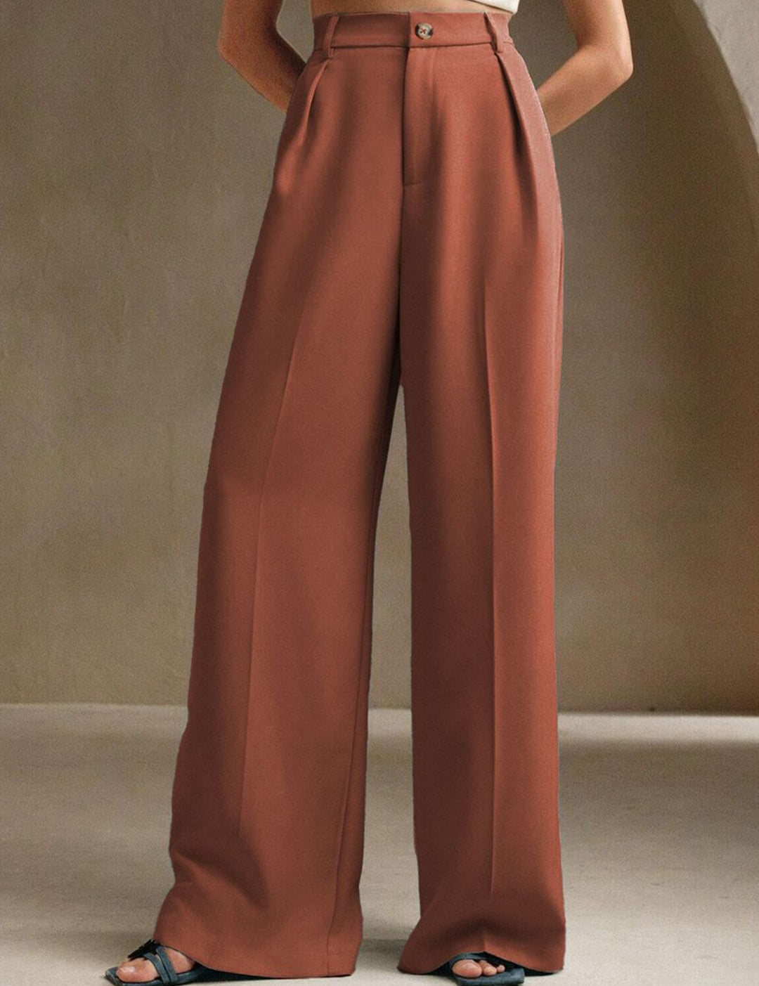 Kotty Women Straight Fit High-Rise Easy Wash Pleated Cotton Trousers