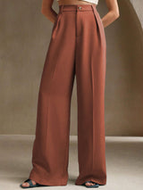 Kotty Women Straight Fit High-Rise Easy Wash Pleated Cotton Trousers