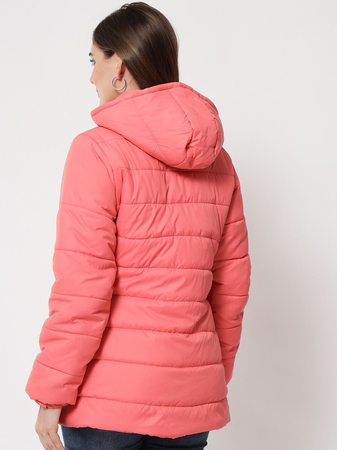 Kotty Women Pink Longline Hooded Puffer Jacket