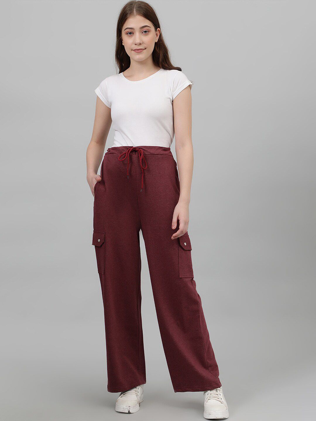 Kotty Women Maroon Mid-Rise Cotton Track Pants