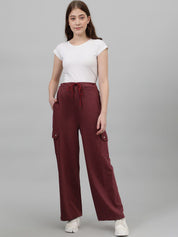 Kotty Women Maroon Mid-Rise Cotton Track Pants