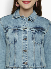 Kotty Women Blue Solid Denim Jacket