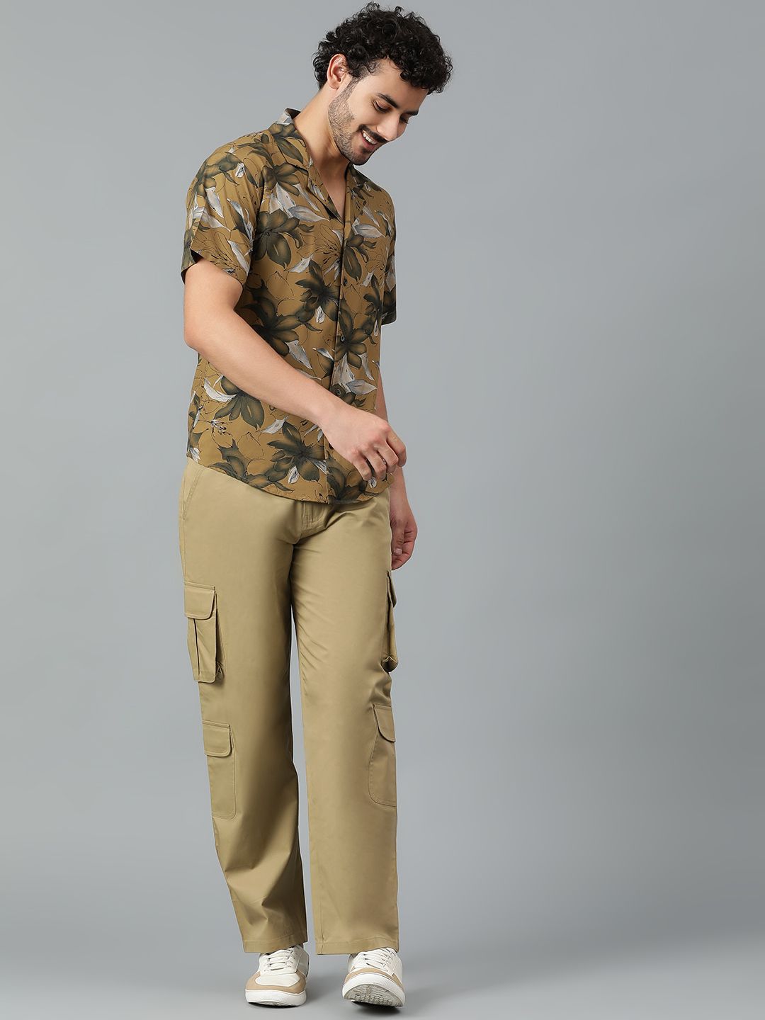 Kotty Men Cuban Collar Floral Printed Casual Shirt