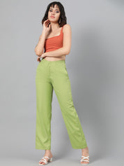 Kotty Women Green Relaxed Straight Leg Fit High-Rise Easy Wash Parallel Trousers