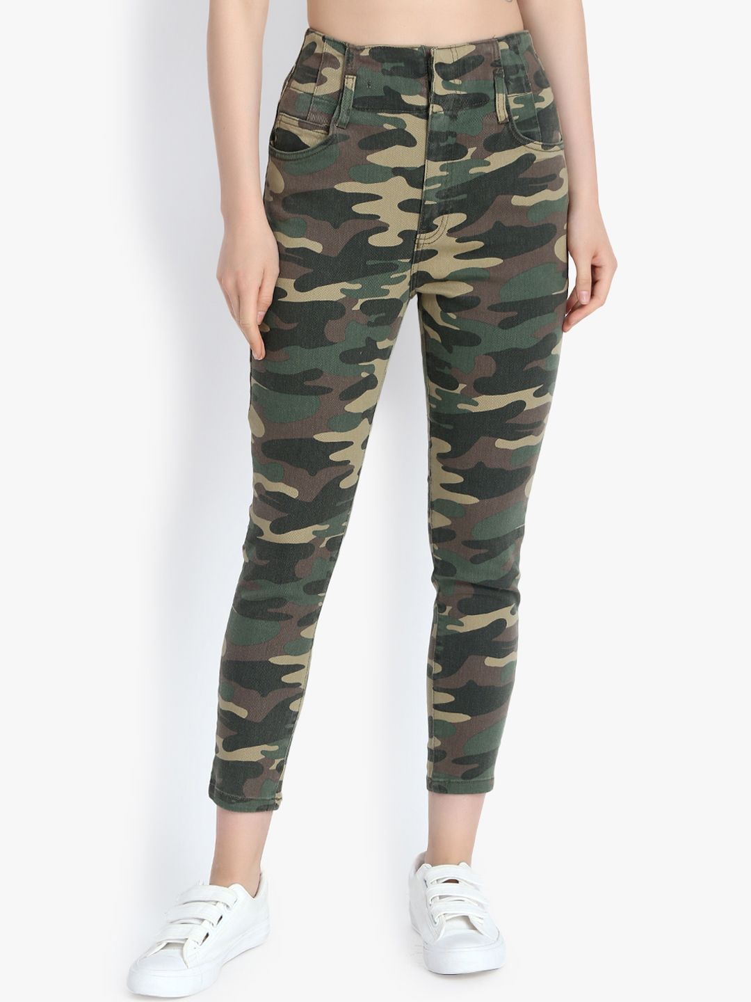 Kotty Women Green & Yellow Skinny Fit High-Rise Clean Look Jeans