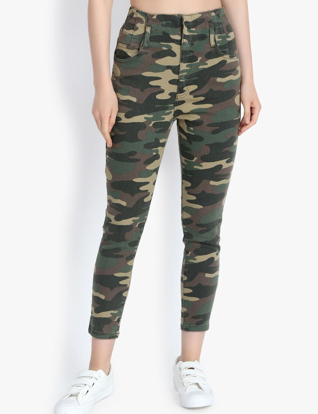 Kotty Women Green & Yellow Skinny Fit High-Rise Clean Look Jeans