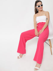KOTTY BIZwear Women Pink Relaxed Straight Fit High-Rise Easy Wash Trousers