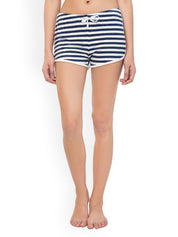 Kotty Women White & Navy Blue Striped Lounge Shorts KTTSLEEPSHORTS158