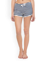 Kotty Women White & Navy Blue Striped Lounge Shorts KTTSLEEPSHORTS158